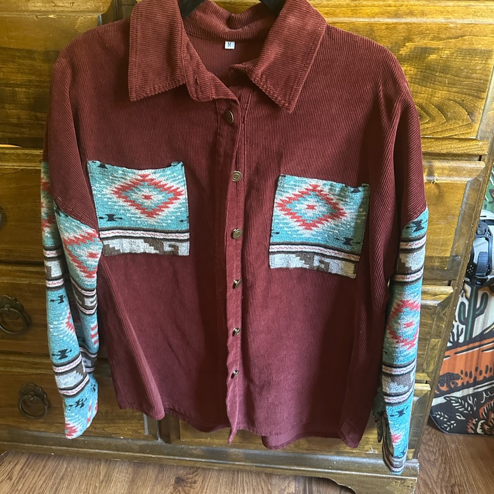 Southwestern Corduroy Button-Up Shirt